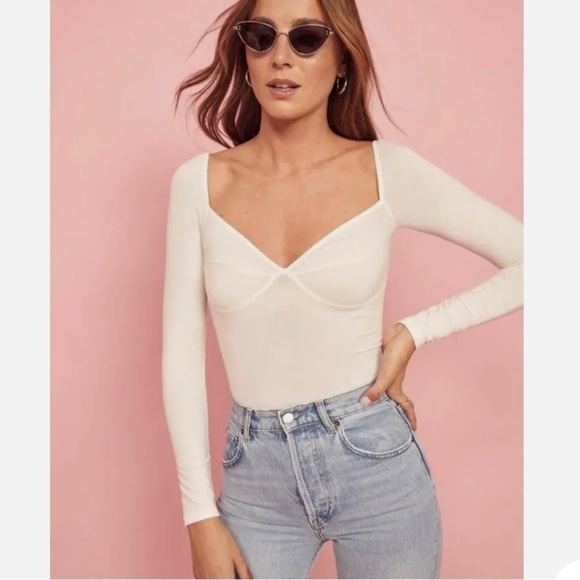 Reformation Heather Ivory Bodysuit Sweetheart Neck Large P430 - Picture 9 of 9